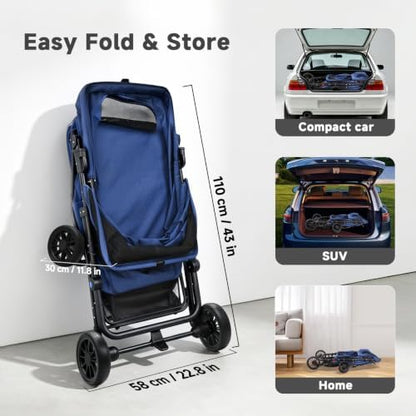 Dog Stroller for Large & Medium Dogs (Up to 66 lbs), Pet Stroller for 2 Small Dogs with Adjustable Handle & Canopy, Sun Shades, Storage Organizer, Oxford Fiber, Foldable & Ventilated