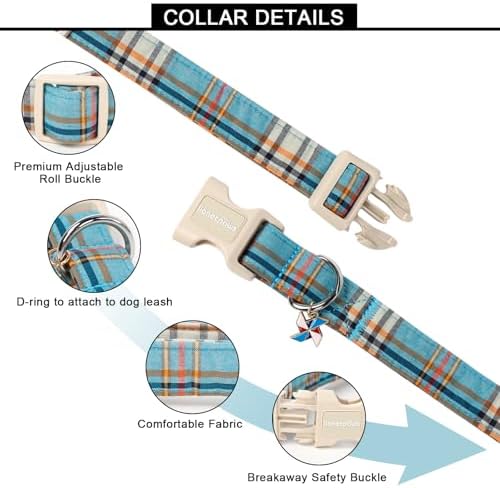 Lionet Paws Boy Dog Collar- Cute Blue Plaid Dog Collars with Plastic Buckle, Light Adjustable Dog Collars for Small Medium Dogs