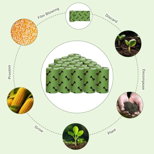 Green Dog Poo Bags Lavender scent - 270 Large Poop Bags, Extra Thicken Strong Corn Starch Blended Leak Proof Poop Waste Bag for Dogs