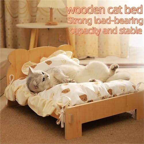Wooden Pet Bed All Season Detachable Solid Wood Litter Suitable for Cats and Dogs Sturdy(4,Small)