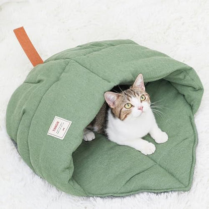 Cat Sleeping Bag Cave Bed with Non-Slip Bottom (Leaf Green)