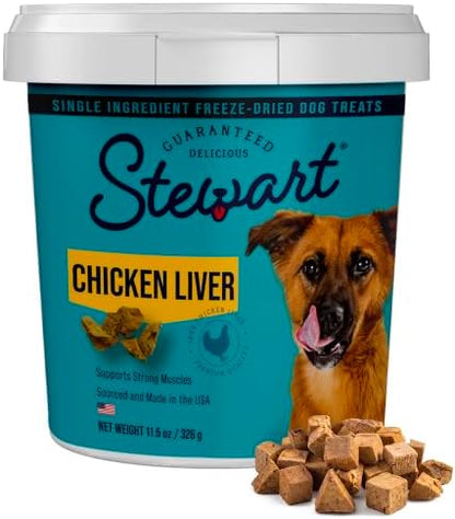 Stewart Freeze Dried Dog Treats, 100% Chicken Liver, 11.5 oz Tub