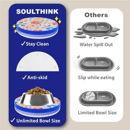 SoulThink® Ant Proof Cat Dog Bowl Tray - SoulThink x Simone Miller Collaboration Pet Food Dish Indoor No Chemical No Water Needed Different from Traditional Ant Trap (Orchid Flower)