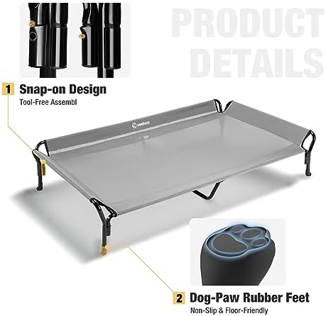 Veehoo Cooling Elevated Dog Bed, XL Raised Pet Cot with Guardrail & Slope Headrest, Durable Breathable Teslin Mesh, Non-Slip Feet, Washable Dog Couch Bed for Indoor & Outdoor, 50.5" x 33.5, Gray
