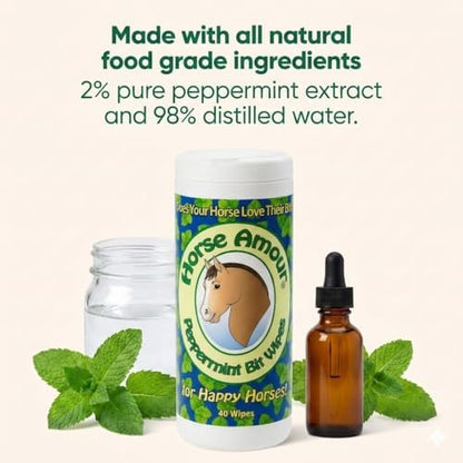 Horse Bit Wipes, Peppermint Scent, 40 Count
