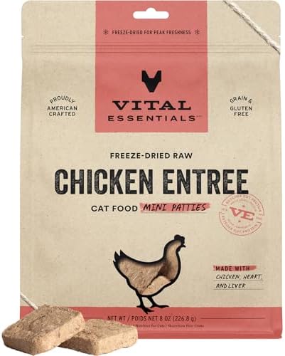 Vital Essentials Freeze Dried Cat Food, Chicken Mini Patties, 8 oz Bag
