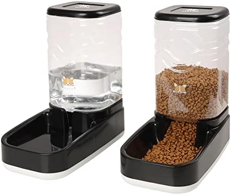 Elevon Automatic Cat Feeder, Gravity Food and Water Dispenser Bowl Set for Small Medium Dogs Animals, Pet Feeder Dispenser Storage Food, 3.8L Large Capacity, Black
