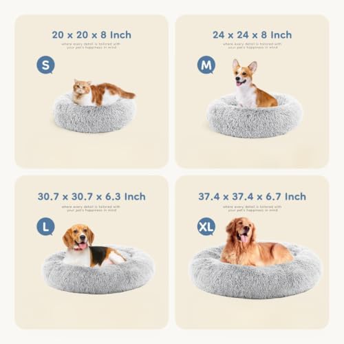 DUMOS 37.4 Inch XL Donut Dog Bed for Indoor Use, Fluffy Faux Fur Plush