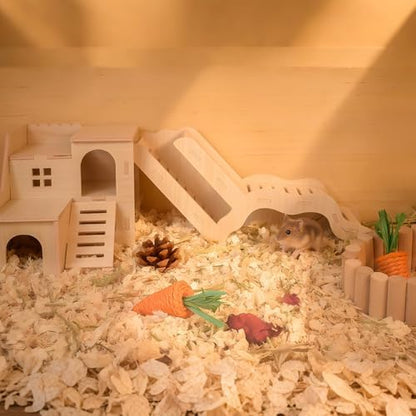 Multi-Chamber Hamster Hideout & House, Natural Wood Small Animal Cage Accessories for Dwarf Hamsters, Gerbils and Mice – Ventilated Design with Structure