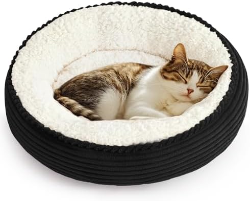 Love's cabin Round Donut Cat and Dog Cushion Bed, 20in Pet Bed for Cats or Small Dogs, Anti-Slip & Water-Resistant Bottom, Super Soft Durable Fabric Pet beds, Washable Luxury Bed Black Stripe