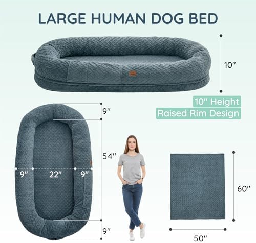 ChiXnuggle Orthopedic Human Dog Bed,with Faux Fur Washable Cover,Blanket