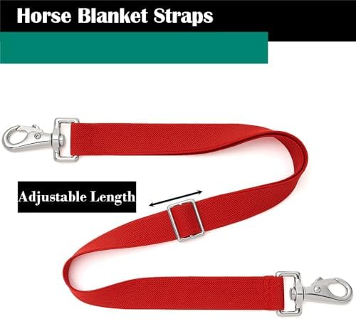 Premium Horse Blanket Sheet Leg Straps, Replacement Stretchy Belly Strap with Double Swivel Snaps, Adjustable Elastic Length from 24 to 42 Inch Winter Blanket