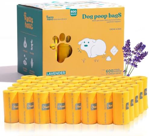 Dog Poop Bags Rolls Guaranteed Leak Proof and Extra thick Poop Bags for Dogs,600 Count 40 Rolls,Lavender Scented, Cornstarch Based Doggie Poop Bag for Puppy and Big Dogs