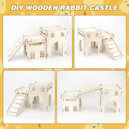 BWOGUE Wooden Bunny Castle Hideout, Extra Large Bunny House with Stairs