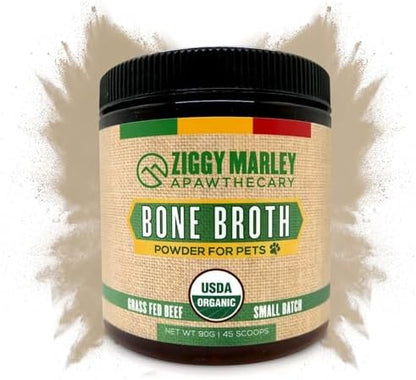 Ziggy Marley's USDA Organic Beef Bone Broth Powder for Dogs & Cats - Support Joints, Coat, and Skin - Human Grade Grass Fed Beef, 90 Grams