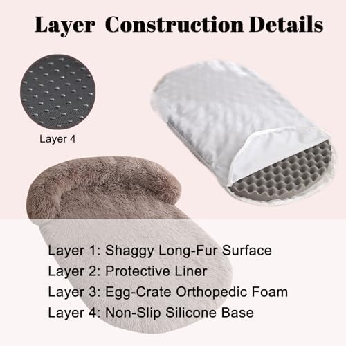 Orthopedic Dog Bed with Egg-Crate Base, Calming Dog Beds Fluffy Plush Faux Fur with Raised Edges, Spine Friendly Pet Sleeping Mat for Medium Large Dogs, Machine Washable (Oval, Brown 40"x30")