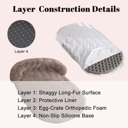 Orthopedic Dog Bed with Egg-Crate Base, Calming Dog Beds Fluffy Plush Faux Fur with Raised Edges, Spine Friendly Pet Sleeping Mat for Medium Large Dogs, Machine Washable (Oval, Brown 40"x30")