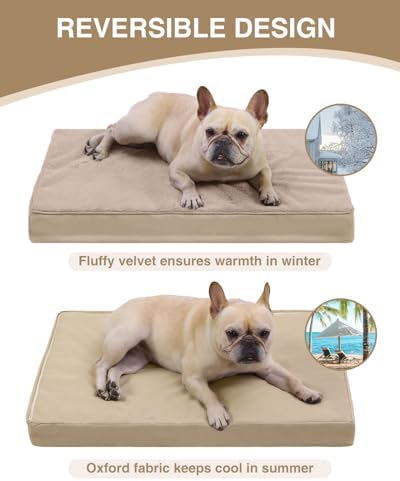 KSIIA Orthopedic Dog Bed for Medium Dogs with Waterproof Lining,Khaki,29x18