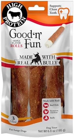 GOOD 'N' FUN Rolls Dog Treat with Real Bully for Large Dogs, 3 Count