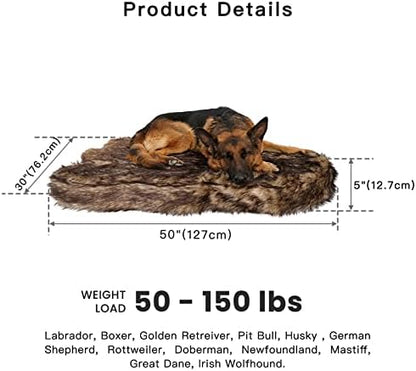 Laifug Large Faux Fur Dog Bed,5-inch Thick Grade Orthopedic Memory Foam Dog Bed(50"x30"x5"),Removable Cover with Anti-Slip Bottom,Waterproof Liner