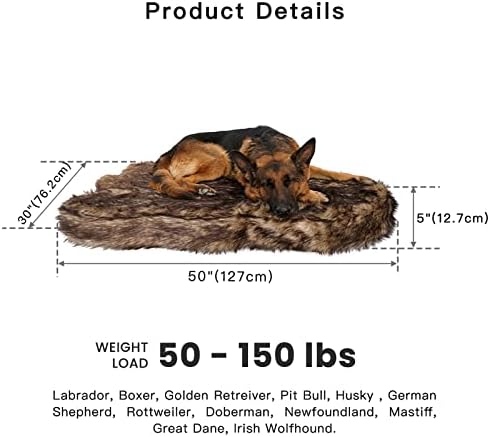 Laifug Large Faux Fur Dog Bed,5-inch Thick Grade Orthopedic Memory Foam Dog Bed(50"x30"x5"),Removable Cover with Anti-Slip Bottom,Waterproof Liner