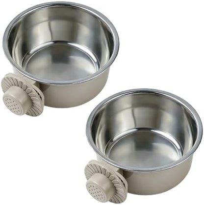 2Pcs Pets Lightweight Stainless Steel Bowl,Removable Stainless Steel Pet Hanging Food Water Feeder Bowl for Puppy Dog Cat Rabbit Ferret Bird Gunea Pigs (Gray-Large)