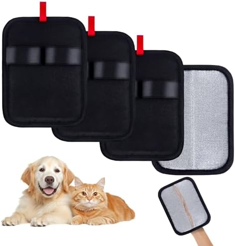4PCS Electrostatic Pet Hair Removal Gloves Brush, 6.7x5.1 Reusable Static Remover for Cat Dog Hair, Grooming Glove for Couch, Furniture, Carpet, Car Seat, Fast Animal Fur Removal Mitt Tool