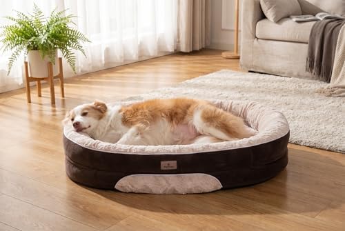 Orthopedic Dog Bed Couch for XLarge Plus Sized Pets with Egg Foam Support, Four-Sided Bolster Cushions, Soft Tear-Resistant Fabric, and Removable Machine Washable Plush Cover, 48'', Brown
