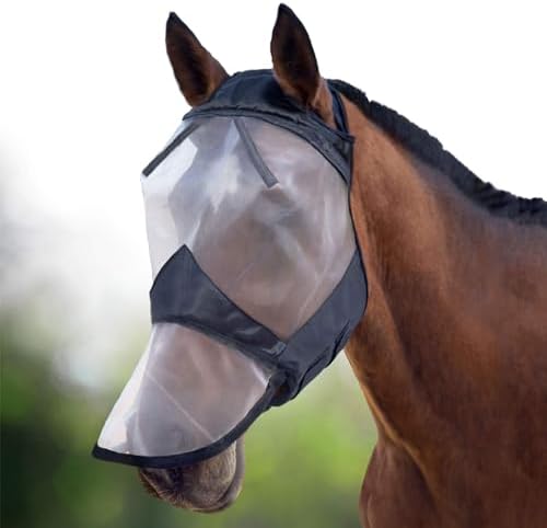 Harrison Howard CareMaster Midge-Proof Fleece Padding Horse Fly Mask Full Face No Ears Black/Silver Retro Small Pony