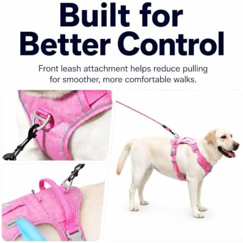 PawWave No Pull Dog Harness with Built-in Hidden AirTag & GPS Tracker Holder, Reflective Adjustable Escape-Proof Vest Harness for Small & Medium Dogs (Hot Pink, M)