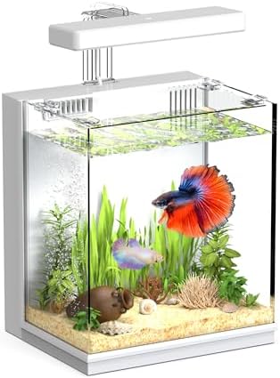 AQUASMITH 2-Gallon All-in-One Fish Tank – Silent Pump, 3-Stage Filtration & Easy Water Change, Perfect Self-Care Betta Aquarium Kit for Kids & Beginners (White