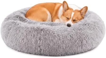 DUMOS 30.7 Inch Large Donut Dog Bed for Indoor Use, Fluffy Faux Fur Plush