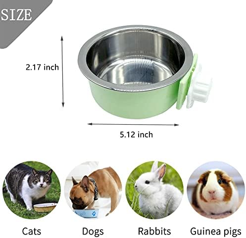 Tfwadmx Crate Dog Bowl Cat Removable Stainless Steel Food and Water Feeder Hanging Cage Bowls Coop Cup with Cleaning Set for Pet Puppy Bird Rat Guinea Pig Ferret Bunny Rabbit 2Pcs