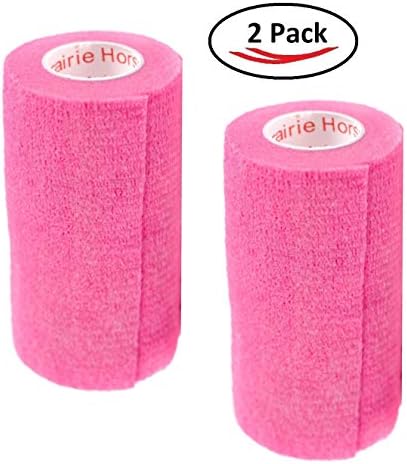 2 Pack Premium Vet Wrap - Self Adhesive Bandage Wrap & Athletic Tape - 4" x 5 Yards Elastic & Self-Sticking Cohesive Bandage for Pets, Sports, Wrists & Ankles - Neon Pink by Prairie Horse Supply