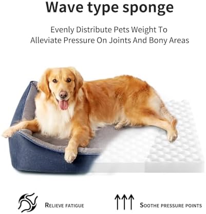 Tidore Orthopedic Dog Beds for Medium Dogs, Durable Egg Crate Foam Sofa Dog Bed wit Washable Removable Cover,Waterproof Lining,Pet Bed for Large Dogs (Navy Blue-Velvet, 31.5" L x 25.2" W x 7" Th)