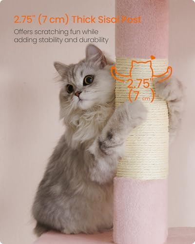 Feandrea Cat Tree, 33.1-Inch Cute Cat Tower, Plush Kitten Condo, Jelly Pink