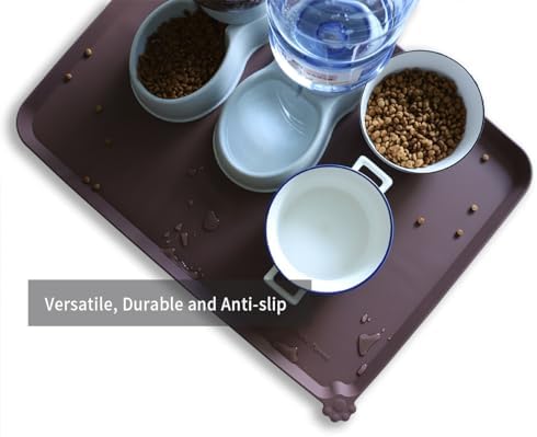 Hoki Found X-Large Silicone Non-Slip Pet Feeding Mats - Waterproof, Ideal for Dogs, Cats & Carpets - Dark Oak