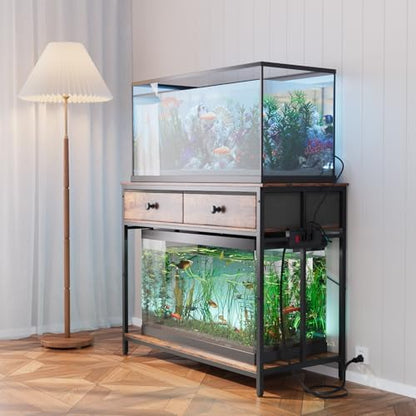 VOWNER 40 Gallon Aquarium Stand with Power Outlet & Cabinet Storage, Brown