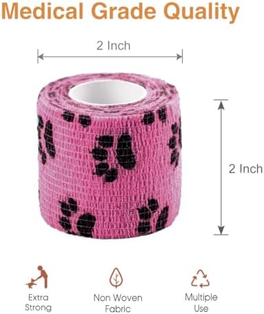 AUPCON Vet Wrap Cohesive Bandages Bulk Self Adhesive Bandage Wrap Self Adherent Wrap Non-Woven for Dogs Pet Animals & Ankle Sprains & Swelling (2 Inch Mix)