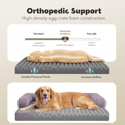 MEKIY Orthopedic Washable Dog Bed with Bolster for Medium to Large Dogs