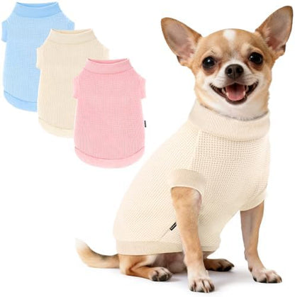 3 Pack Dog Shirt for Small Supplies Functional Waffle Dog Clothes Warm Soft Sweatshirt Outfit for Dogs Cats Pet Apparel