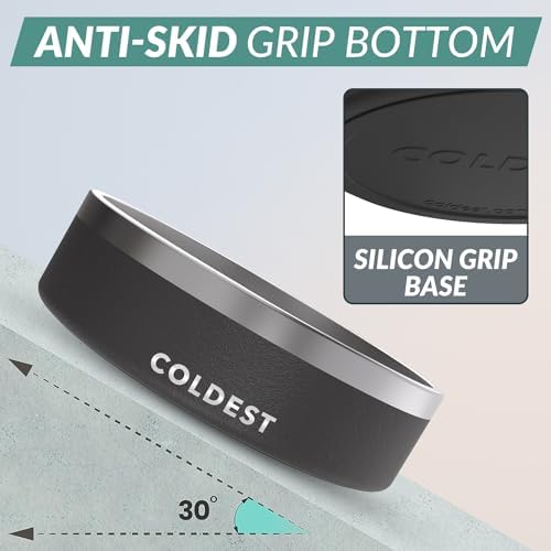 Coldest Dog Bowl - Anti Rust Metal, Non Slip, 3 Layers Insulated Stainless Steel Dog Bowls - Spill Proof & Heavy Duty - Water Bowl for Dogs, Cats & Pets, Dish Washer Safe (42 oz, Stealth Black)