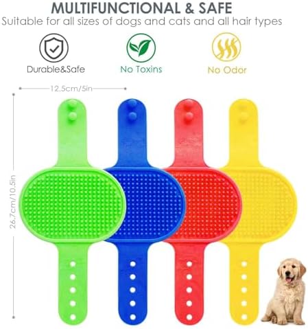 4 Pack Dog Grooming Brush, Premium Soft Silicone Pet Bath Brushes with Adjustable Handle, Shampoo Soothing Comb for Wet Dry Long Short Haired Dogs & Cats Massaging, Deshedding