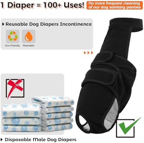 QBLEEV Female Dog Diapers with Adjustable Suspenders – Washable Sanitary Panties for Dogs in Heat or Incontinence, Escape-Proof Reusable Pet Period Underwear Onesie for Small to Large Breeds