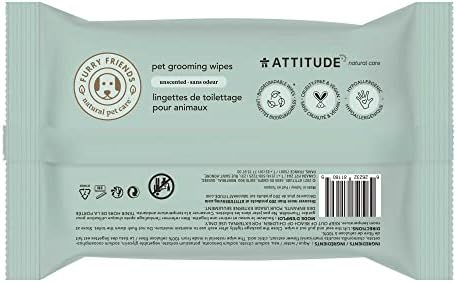ATTITUDE Pet Grooming Wipes, Hypoallergenic Plant and Mineral-Based Ingredients, Vegan and Cruelty-Free Biodegradable Products, Unscented, 72 Count (Pack of 2)