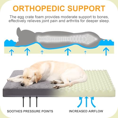 KSIIA Orthopedic Dog Bed for Large Dogs with Waterproof, Dark Grey, 35x22