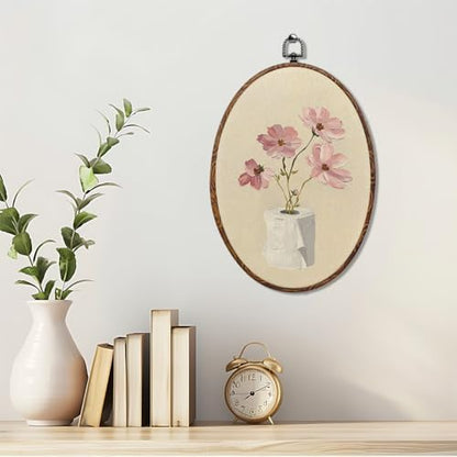 Funny Bathroom Oval Framed Wall Art, Toilet Paper Floral Canvas Art Wall Decor，Minimal Botanical Bathroom Hanging Decor Painting Artwork for Home Bedroom Living Room Office Toilet 8.3x12inch