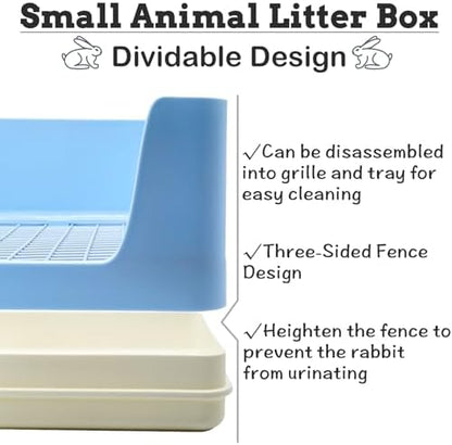 VCEPJH Extra Large Rabbit Litter Box with Tray,Plastic Bunny Litter Pan Corner Small Animal Toilet Pet Potty Trainerfor Adult Guinea Pigs Chinchillas Ferrets Galesaurs (Blue)
