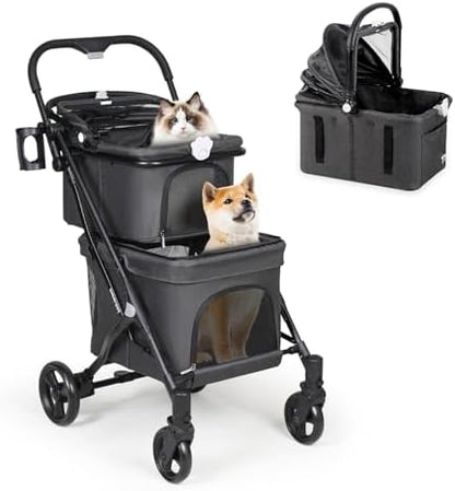 T1 Double Pet Stroller for Small Dogs & Cats (Black)