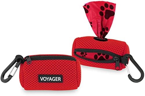 Best Pet Supplies Dog Poop Bag Holder Leash Attachment with Reusable Dispenser for Travel, Walking, Park, and Outdoor Use, Durable with Clip-On - Red, Pack of 2, Mesh Dispenser w/30 Bags